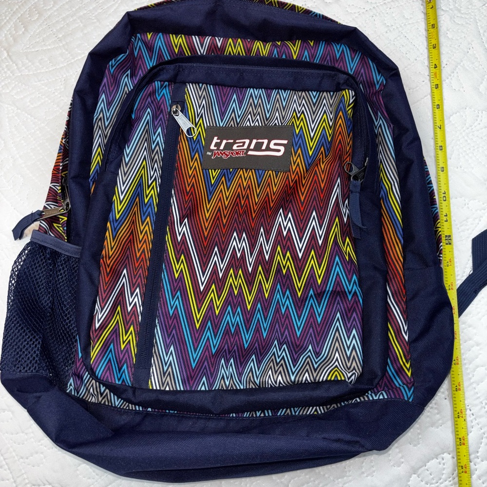 Jansport Navy Backpack with Multicolor Zigzag Pattern Note: Outter Label Removed